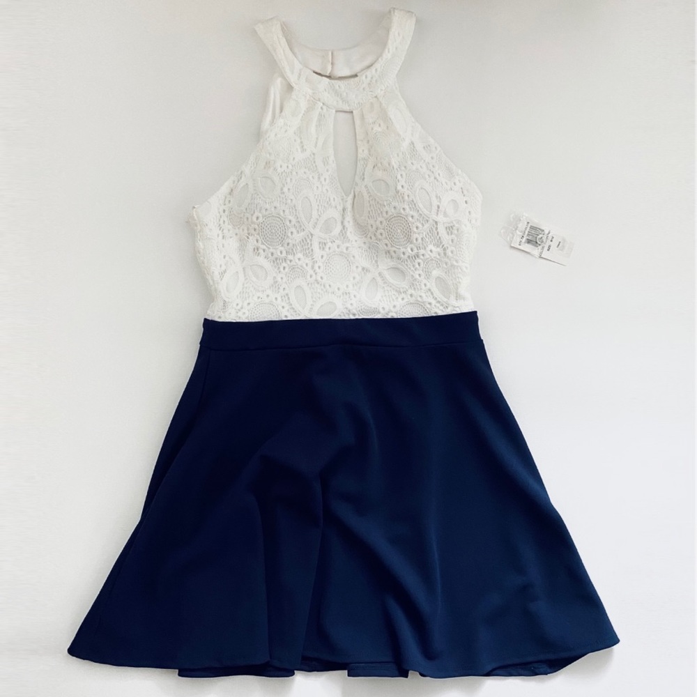NWT B Darlin Lace Halterneck Backless Flare Dress